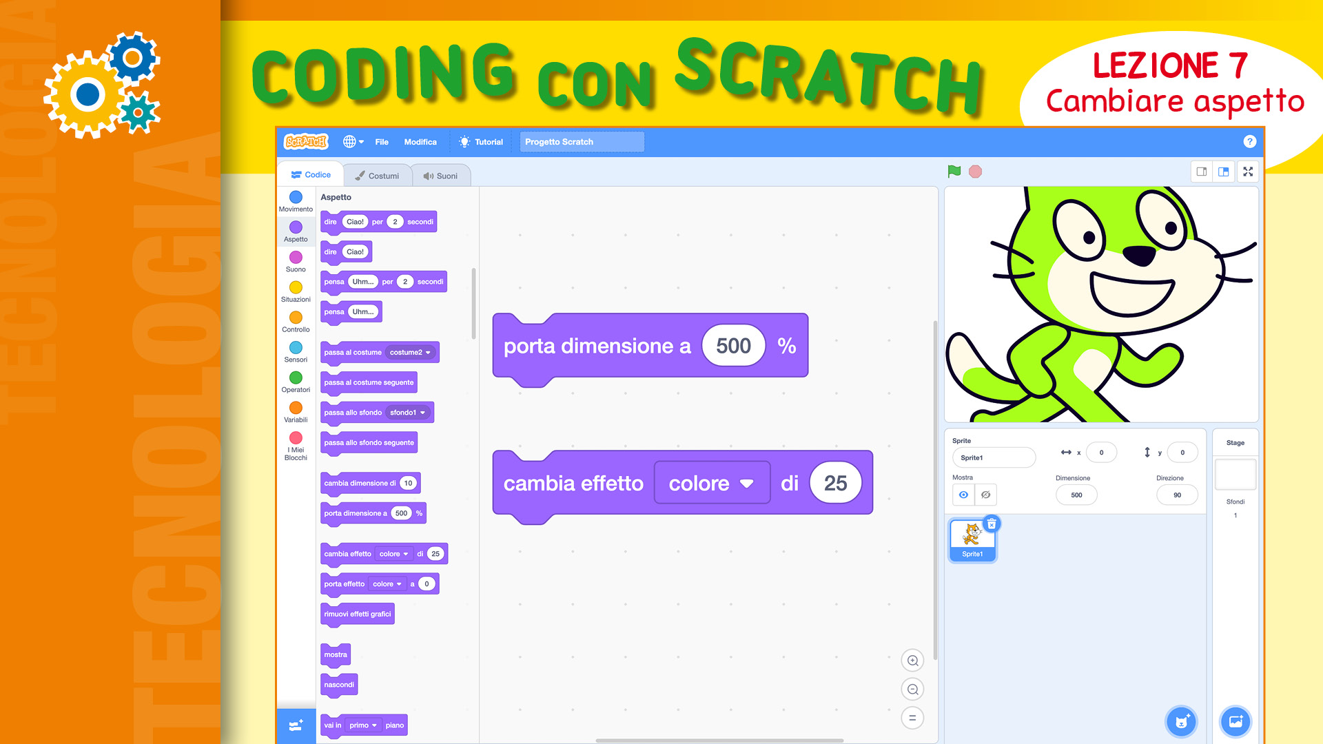 Coding con Scratch cambiare aspetto